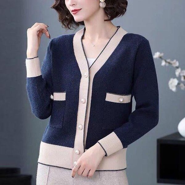 

women's knits & tees vintage ladies knitted cardigans sweaters women long sleeve v-neck korean office fashion slim nice autumn winter, White