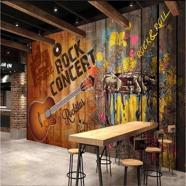 

wallpapers nostalgic fashion guitar rock concert theme self adhesive wallpaper 3d bar ktv graffiti art background industrial decor murals