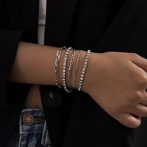 

link simple crystal twist chain bracelet set for women vintage geometry charm bracelets bangles fashion casual jewelry gifts, Black