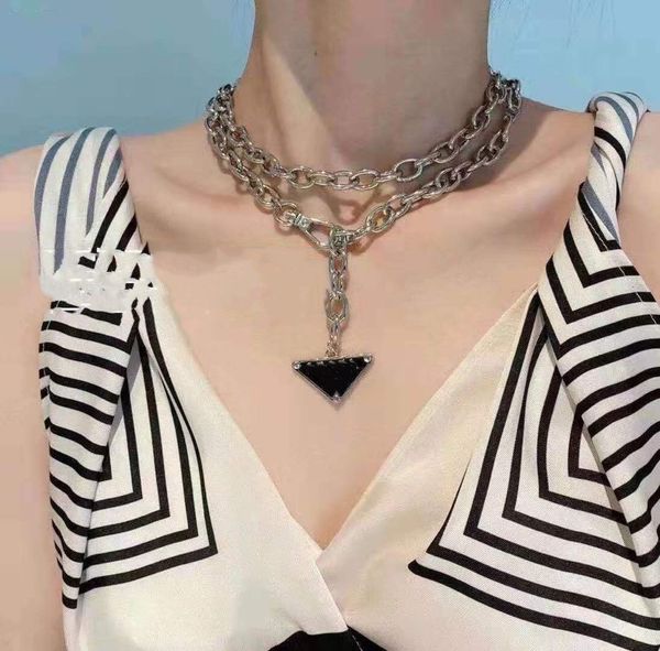 

european and american chain triangle letter necklace two belt dress accessories punk simple big brand clavicle female fast delivery, Silver