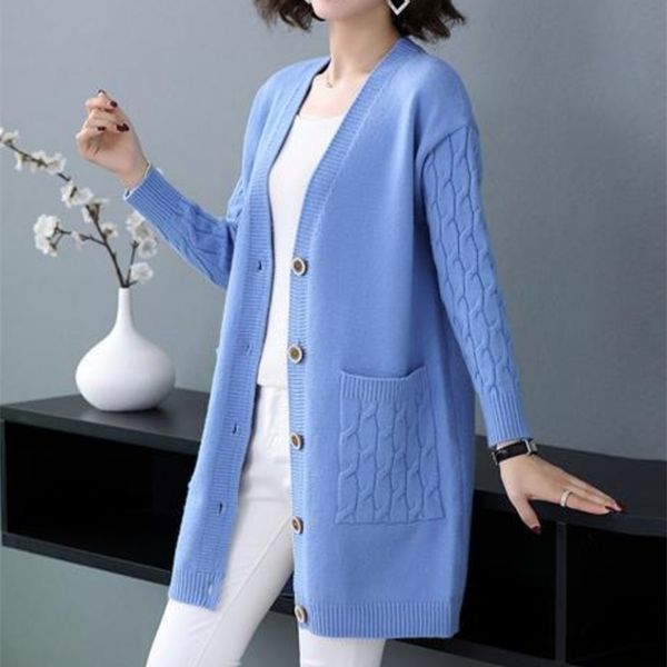 

autumn knitted cardigan women sweater v neck solid vintage loose knitwear ladies single breasted casual clothes h1413 211011, White;black