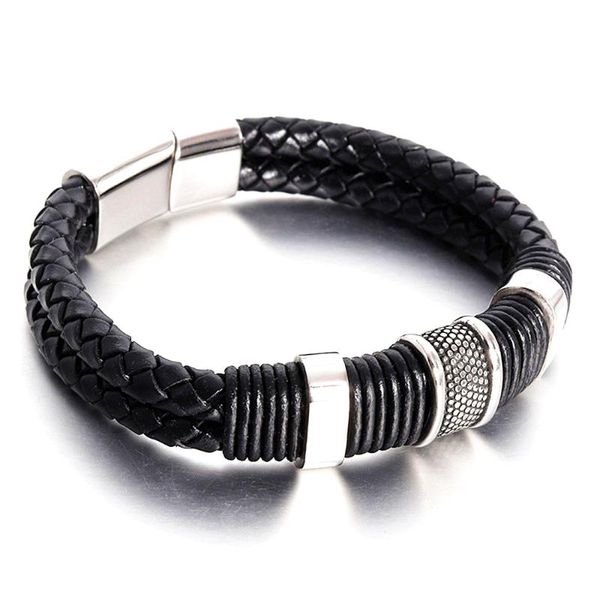 

men bracelet punk /white steel braided leather bangle male accessories jewelry black bracelets