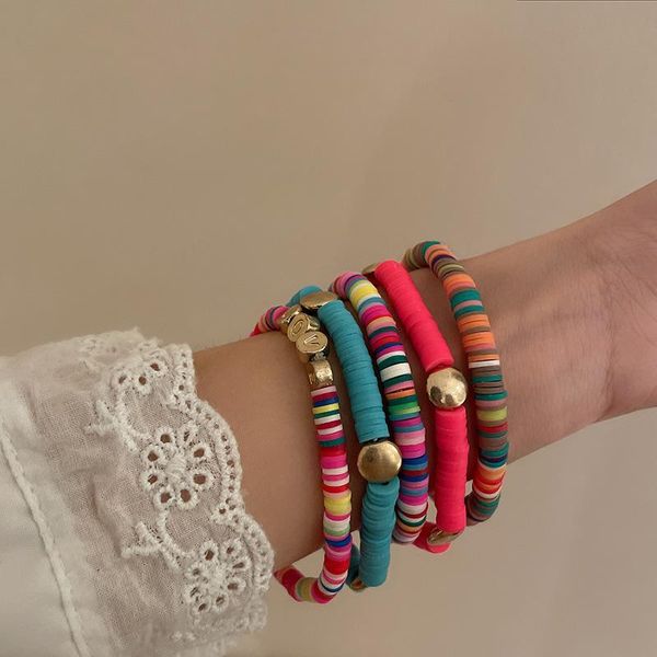 

beaded, strands women bohemian ethnic bracelets colorful silicone plastic love letter shell beads bracelet fashion friends couple bangle jew, Black