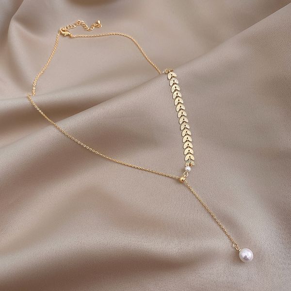 

xianlan489 temperament golden grain of pearl necklace female niche clavicle necklace ins cold wind fashion personality neck orname, Silver