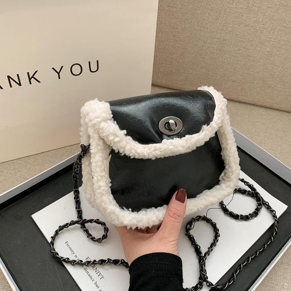 

lamb hair handbags 2021 autumn and winter plush small crossbody bag fashion diagonal chain saddle shoudler cross body