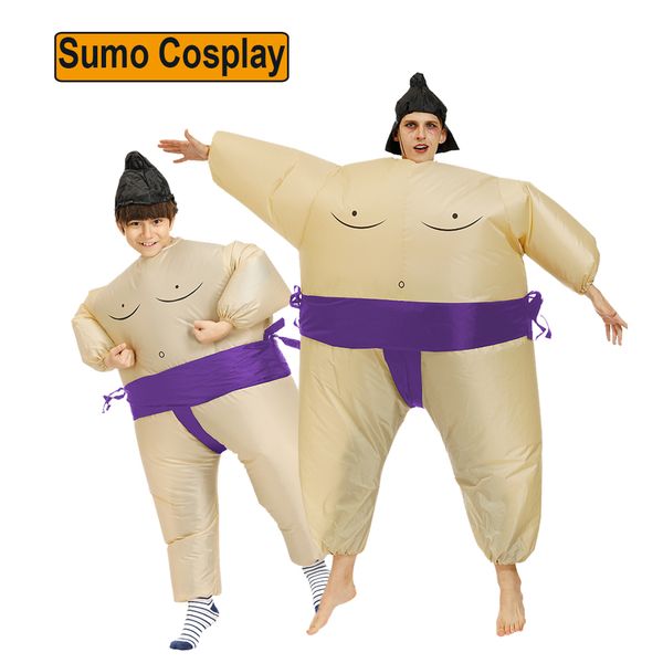 Mascote boneca traje roxo sumo fatos infláveis ​​halloween anime traje adulto crianças purim cos disfraz explodir papel jogo de festa