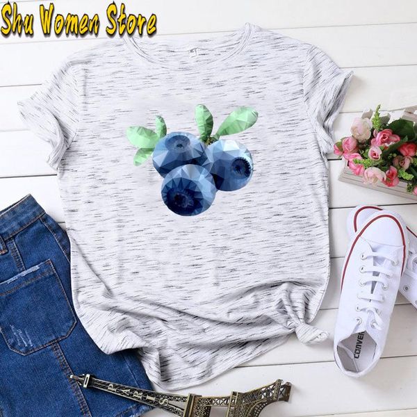 

women's t-shirt women 2021 summer blueberry watercolor fruit cute cartoon lady t-shirts t shirt ladies womens graphic female tee, White
