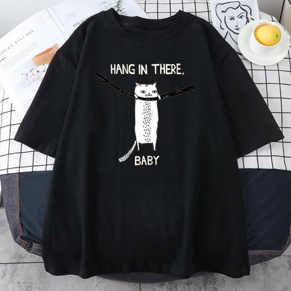 

men's t-shirts lazy cat hang in there baby cute print mens tee shirt summer breathable clothing fashion style tshirt round neck men, White;black
