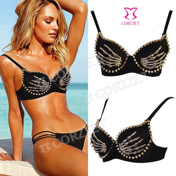 

costumes new nightclub bar black liuding skull finger bra performance dress punk