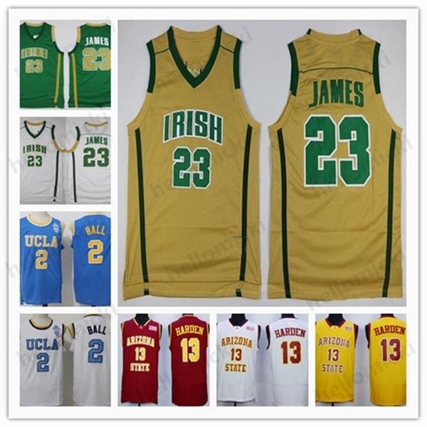 

goodhigh school irish #23 james gold green jersey lebron harden la retro ncaa ucla #2 ball bruins kuzma lonzo kyle quality, Black
