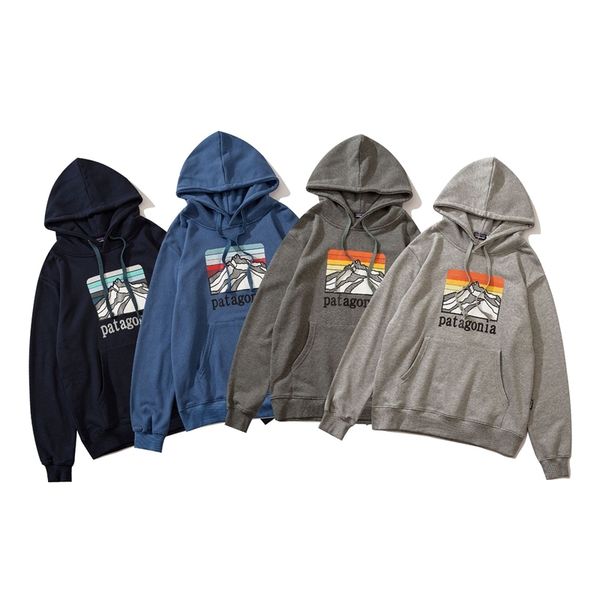 

japanese limited edition beams x patgonia bata p-6 mountain print plush thickened hoodie, Black