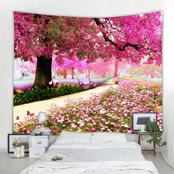 

tapestries boho decoration pink flower tapestry wall hanging tree hippie living room bedroom