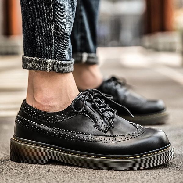 

arrival mens casual leather shoes thick soled formal fashion brogue elegant leisure walk oxford male dress, Black