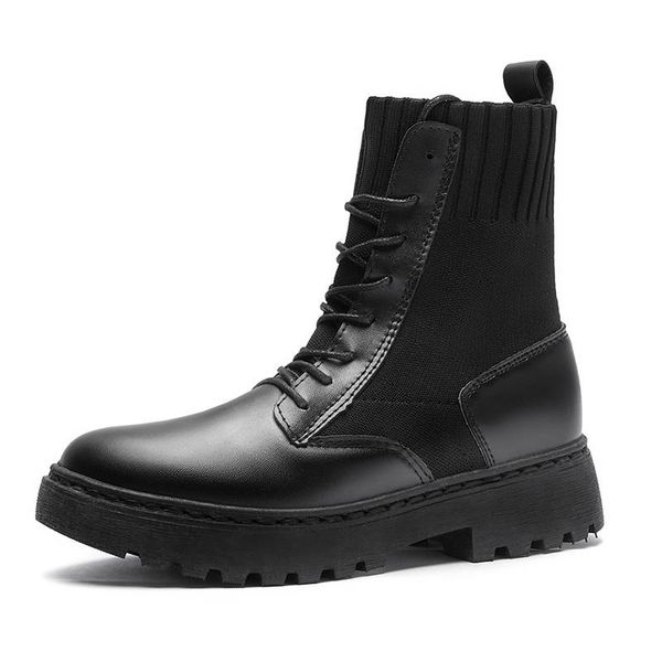 

boots 2021 winter motocyle women platform leather sock ankle slip on high waterproof black boot shoes