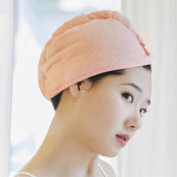 

towel cotton hair wrap thicken velvet solid color women super absorbent quick dry head turban cap with buttons bathroom