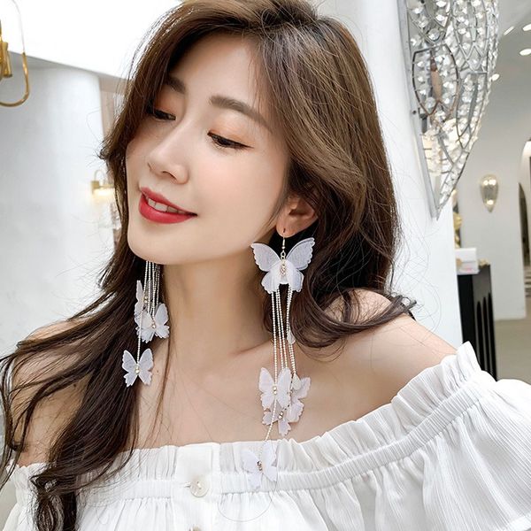 

fashion butterfly long tassel earring super fairy exaggeration stud jewelry present for girls lady 2021 ins temperament simple personality p, Golden;silver