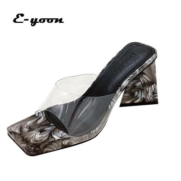 

dress shoes 2021 high heels slipper casual square head women's outdoor lady peep-toe strange style heel sandals, Black