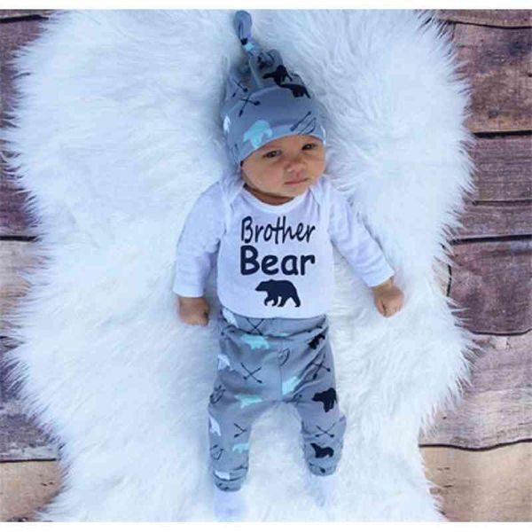 

ins autumn newborn baby clothes long sleeve t-shirt set pure cotton three piece suit, White
