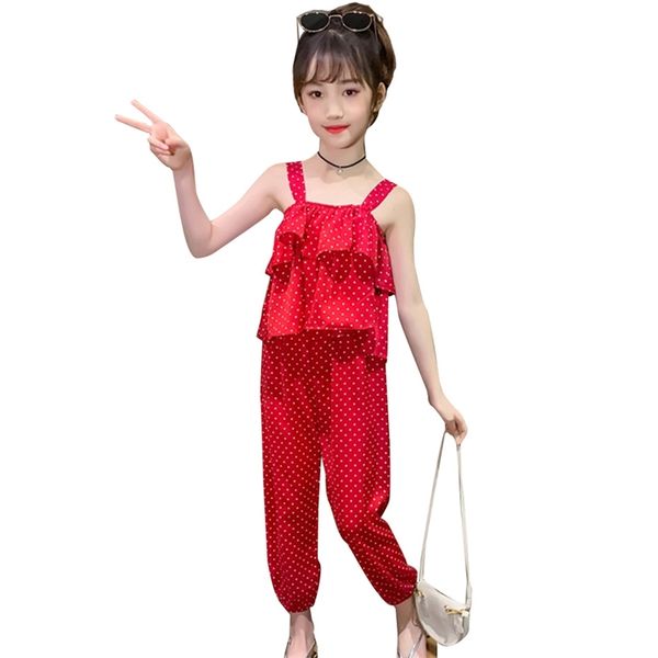 Çocuklar Yaz Giyim Nokta Desen Kız Kıyafetler Yelek + Kısa 2 adet Çocuk Grils Genç Çocuk Giyim 210527
