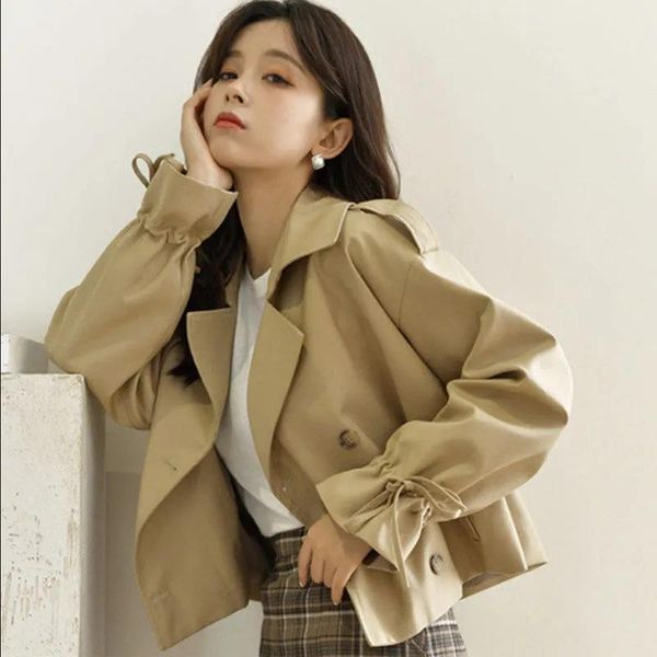 

women's trench coats ml original 2021 autumn and winter suit windbreaker loose little jacket fashion trend women's short, Tan;black