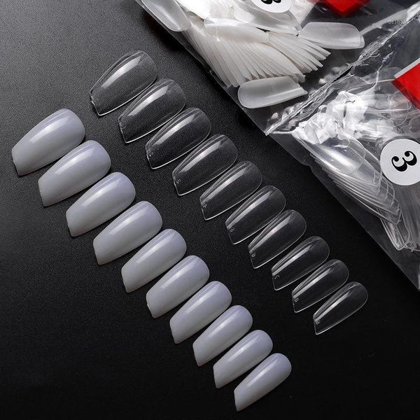 

pcs/bag natural/transparent coffin fake nails full cover manicure nail tips for extension art 20211, Red;gold