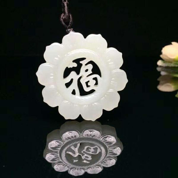 

lockets h3#exquisite clear jade clean character lotus pendant, Silver