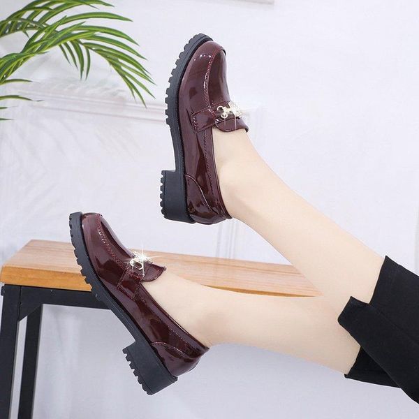 

dress shoes women patent leather low heels pumps vogue autumn casual high heel ladies crystal footwear female loafers, Black