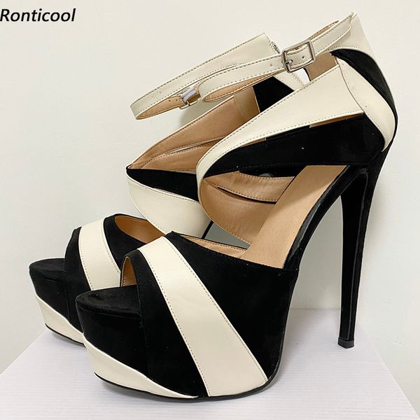 

rontic new arrival women summer platform sandals stiletto heels open toe pretty beige casual men shoes us size 5-20, Black