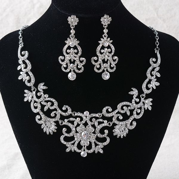 

jewelry set tl236 korean flower point rhinestone necklace party evening dress necklace bridal neck chain, Slivery;golden