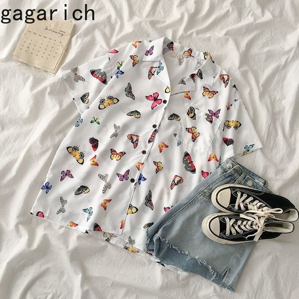 Gagarich Frauen Weiße Bluse Kurzarm Ins Lose Wilden Sommer Neue Damen Koreanische Schmetterling Druck Hemd Mode Tops 210317