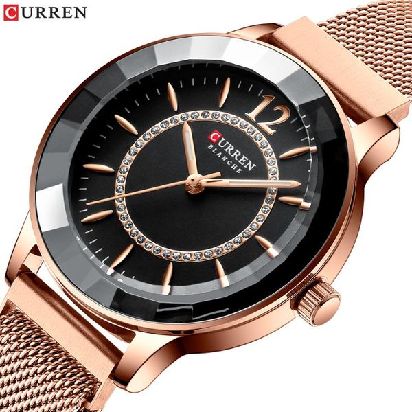 

wristwatches curren charming rhinestone quartz watch fashion design watches women stainless steel band clock female luxury, Slivery;brown