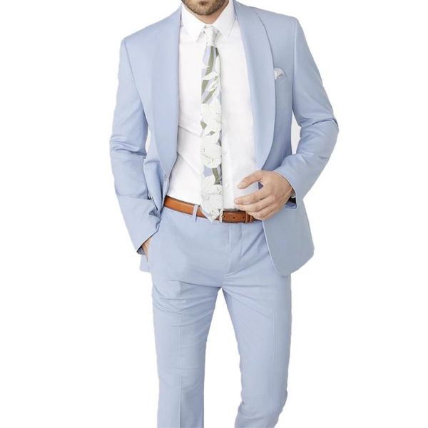 

men's suits & blazers summer light blue costume homme men shawl lapel slim fit prom tuxedo wedding groom terno masculino blazer 2 pc ja, White;black