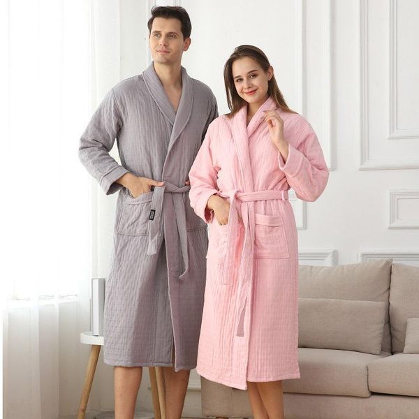 

women's sleepwear cotton lovers kimono robe autumn nightgown bathrobe gown intimate lingerie casual home clothing nightwear, Black;red