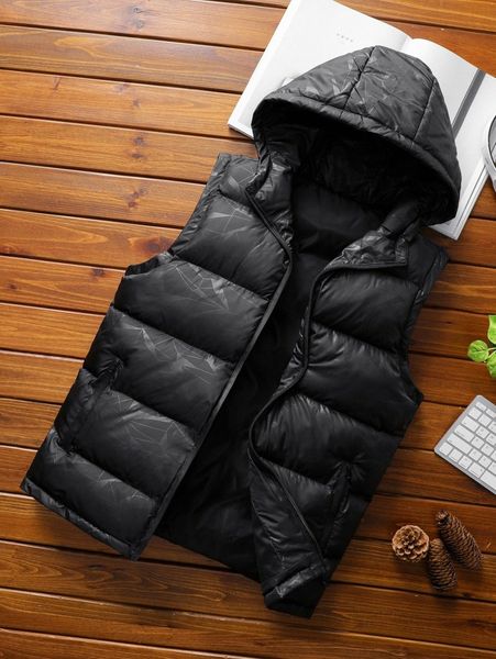 

men geo print hooded puffer gilet y7zj#, Black;brown