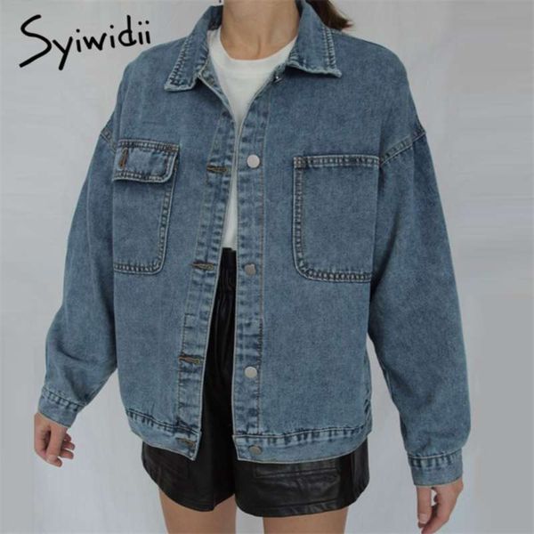 

syiwidii jean jacket women clothes oversized jeans denim coat korean coats spring fall jackets for women solid casual 210928, Black;brown
