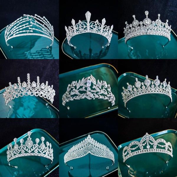 

hair clips & barrettes luxury royal queen bridal crown cz headpiece women wedding jewelry baroque rhinestones crystal tiaras bride party cro, Golden;silver