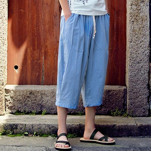 

men's pants smart trousers for men casual slim summer sports pant calf-length linen baggy haren travel, Black