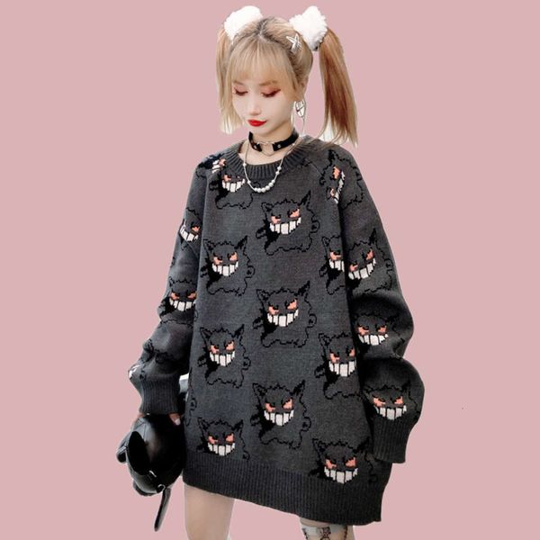 

autumn and winter round neck long sleeve small monster loose sweater couple t-shirts, White;black