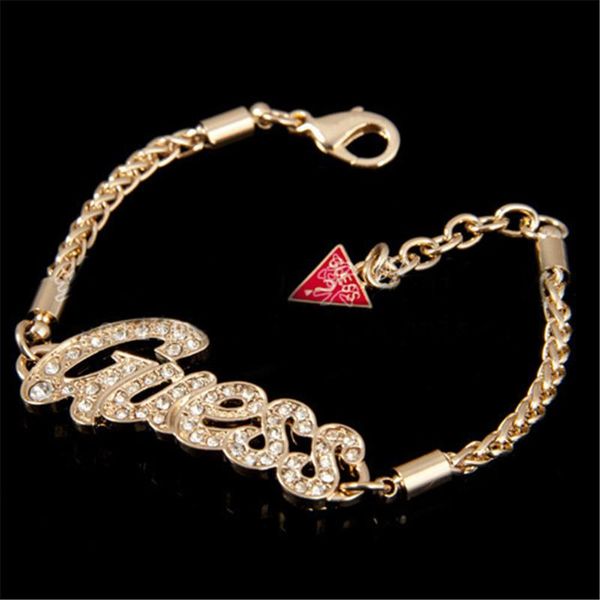 

link, chain hangzhi 2021 european and american fashion simple letter inlaid rhinestone bracelet retro english, Black