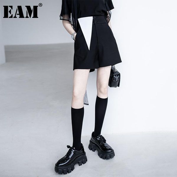 

women's shorts [eam] women white contrast color casual wide leg high waist loose fit trousers fashion spring summer 2021 1de0089, White;black