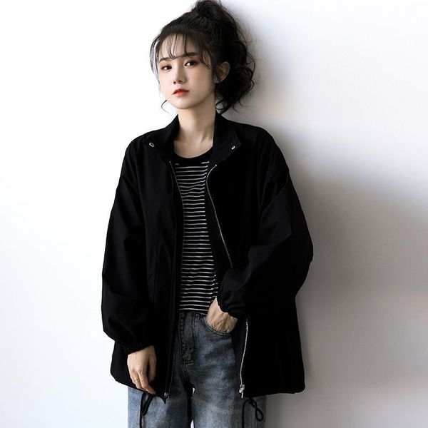 

jacket autumn oversize preppy fashion style loosen hip hop jacket long female coat, Black;brown