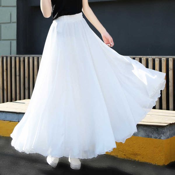 

women fashion style three layers chiffon skirt pure color lady girl high waist fairy skirt accentuate body figure 210528, Black