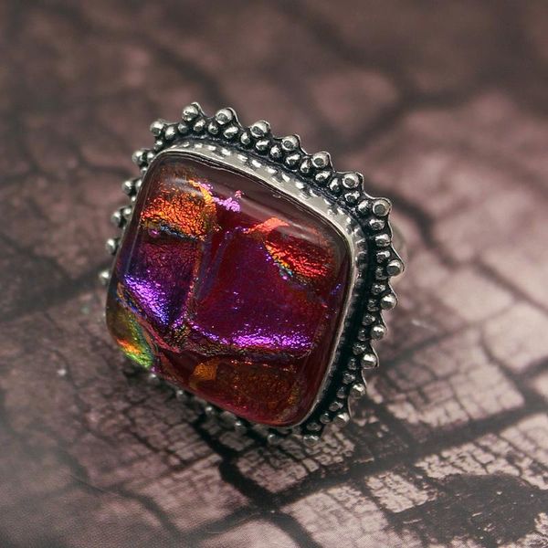 

cluster rings hermosa 49% off beautiful antique dichroic glass rainbow huge men women ring size 10, Golden;silver