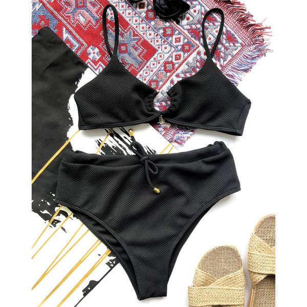 

female swimsuit high waist bikini 2021 women swimwear two-pieces bikini set with metal ring bather bathing suit swim lady k2416