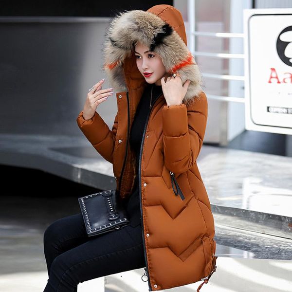 

big fur tide winter coat women hooded warm pockets plus size cotton female parka outwear overcoat womens wadded jaqueta feminina women', Black