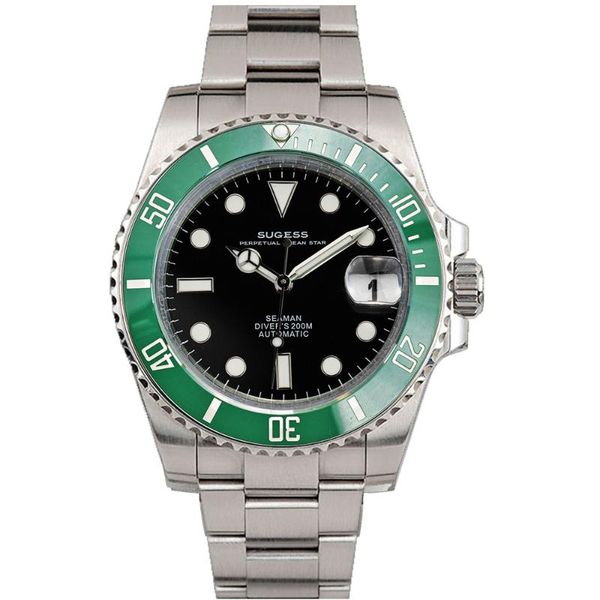 

wristwatches sugess men's diver watch black dial green ceramic sapphire glass stainless nh35 automatic movement 200m water resistant lu, Slivery;brown