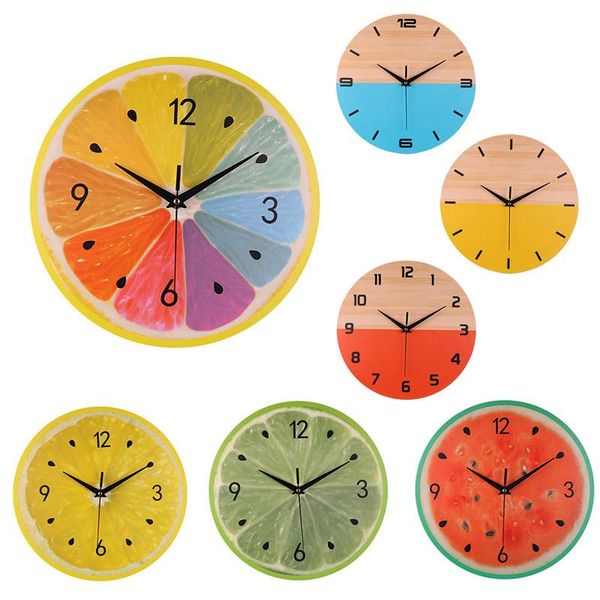 

simple fruit fresh wooden clock creative digital modern design silent decorative wall home living roon office decor clocks