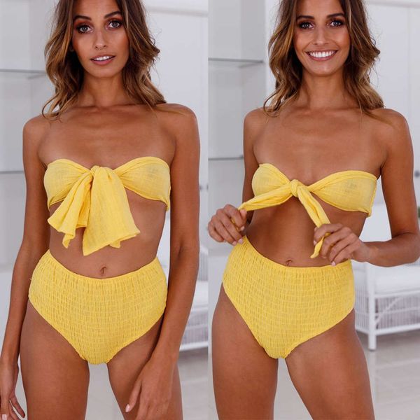 

women's bra split pleated bow beach vacation two piece set, Red;black