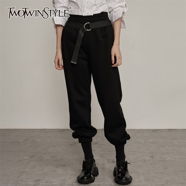 

casual black pants for women high waist sashes minimalist loose trousers female fashion clothing spring 210521, Black;white