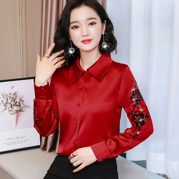 

korean silk women shirts long sleeve satin blouses ol plus size blusas femininas elegante mujer de moda 210427, White